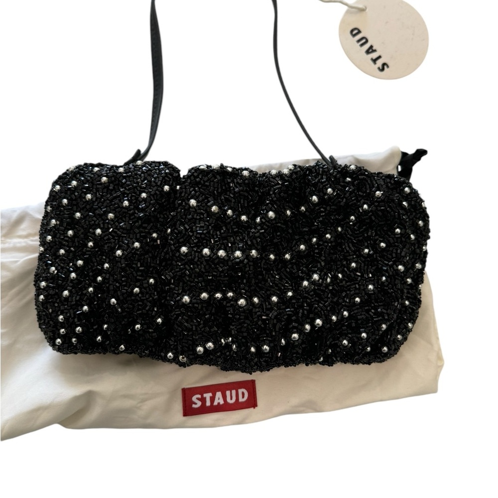 STAUD Beaded Bean Cosmic Wave Convertible Clutch Black NWT